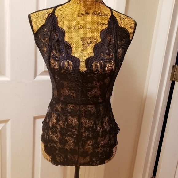 Avid Love Other - NWT Avid Love Women's Medium Black Deep V-Neck Lace Baby Doll Bodysuit Valentine
